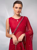 Red Satin Party Wear Saree With Blouse Piece