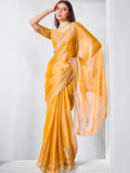 Embellished Beads and Stone Organza Saree With Blouse Piece