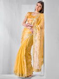 Embroidered Embellished Chiffon Saree With Blouse Piece