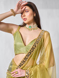 Mirror Work Lace Saree With Blouse Piece