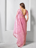 Embroidered Embellished Pink Organza Saree With Blouse Piece