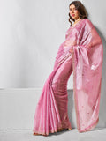 Embroidered Embellished Pink Organza Saree With Blouse Piece