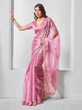 Embroidered Embellished Pink Organza Saree With Blouse Piece