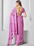 Embroidered Embellished Lavender Chifon Saree With Blouse Piece