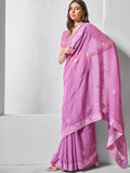 Embroidered Embellished Lavender Chifon Saree With Blouse Piece