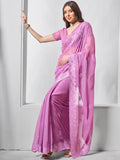 Embroidered Embellished Lavender Chifon Saree With Blouse Piece