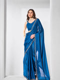 Beads and Stones Embellished  Satin Saree With Blouse Piece