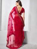 Embroidered Embellished Chiffon Saree With Blouse Piece