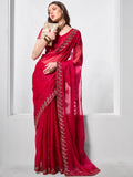 Embroidered Embellished Chiffon Saree With Blouse Piece