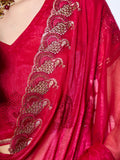 Embroidered Embellished Chiffon Saree With Blouse Piece