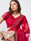 Embroidered Embellished Chiffon Saree With Blouse Piece