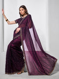 Beads and Stones Embellished  Satin Saree With Blouse Piece