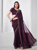 Beads and Stones Embellished  Satin Saree With Blouse Piece