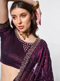 Beads and Stones Embellished  Satin Saree With Blouse Piece