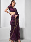 Beads and Stones Embellished  Satin Saree With Blouse Piece