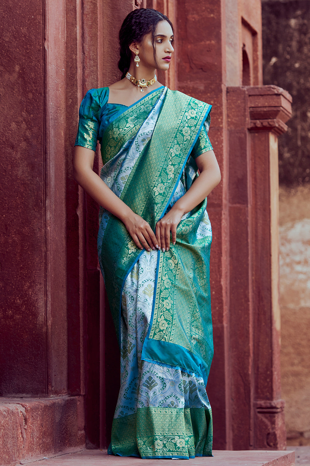 Serenade In River Blue Kanjivaram Silk Saree – RawaazFashion