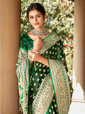 Green Satin Silk Saree With Blouse Piece