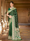 Green Satin Silk Saree With Blouse Piece