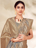 Grey Cotton Thread Work Saree With Blouse Piece