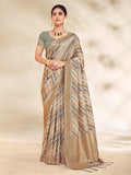 Grey Cotton Thread Work Saree With Blouse Piece