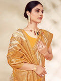 Mustard Cotton Thread Work Saree With Blouse Piece