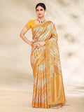 Mustard Cotton Thread Work Saree With Blouse Piece