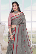 Dark Grey Linen Saree