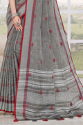 Dark Grey Linen Saree