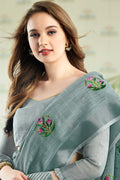 Grey Linen Cotton Saree With Blouse Piece