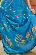 Cyan Blue Satin Saree