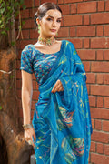 Cyan Blue Satin Saree