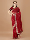 Red Georgette Daily Wear Saree With Blouse Piecde