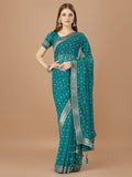 Teal Georgette Daily Wear Saree With Blouse Piecde