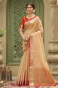 Beige Tussar silk Saree With Blouse Piece