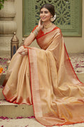 Beige Tussar silk Saree With Blouse Piece