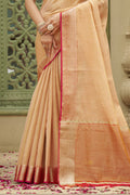 Beige Tussar silk Saree With Blouse Piece