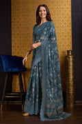 Blue Organza Saree With Blouse Piece