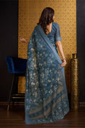 Blue Organza Saree With Blouse Piece