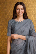 Grey Organza Saree With Blouse Piece