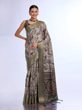 Grey Tissue Saree With Blouse Piece