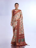 Cream Tissue Saree With Blouse Piece