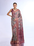 Wine Tissue Saree With Blouse Piece