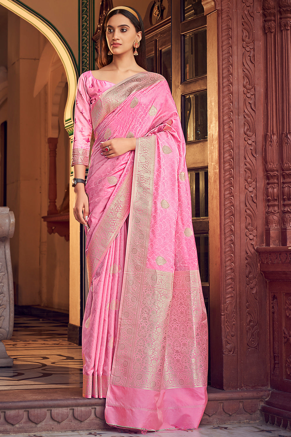 Kanya London ready made saree in magenta pink satin | ASOS