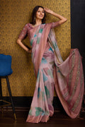 Pink Organza Saree With Blouse Piece