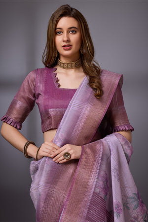 Purple Organza Saree With Blouse Piece