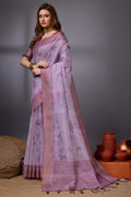 Purple Organza Saree With Blouse Piece