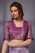 Purple Organza Saree With Blouse Piece