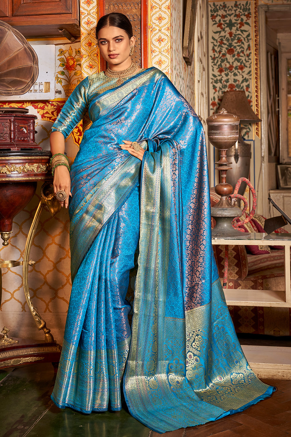 Silk Fabric Light Cyan Color Saree With Winsome Weaving Work