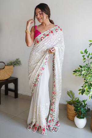 FANCY DESIGNER SAREE WITH UNSTITCHED BLOUSE DIGITAL PRINTED WORK PARTY WEAR  – Ethnicgarment