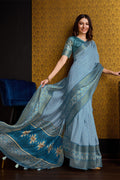 Blue Silk Saree With Blouse Piece